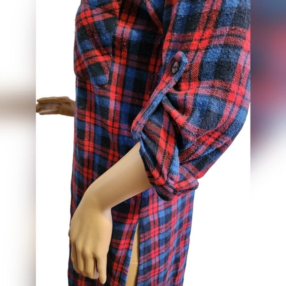 Red & Blue Stylish Plaids! Versatile, Side splits, Chest Pockets, Knee Length SM - Picture 11 of 16